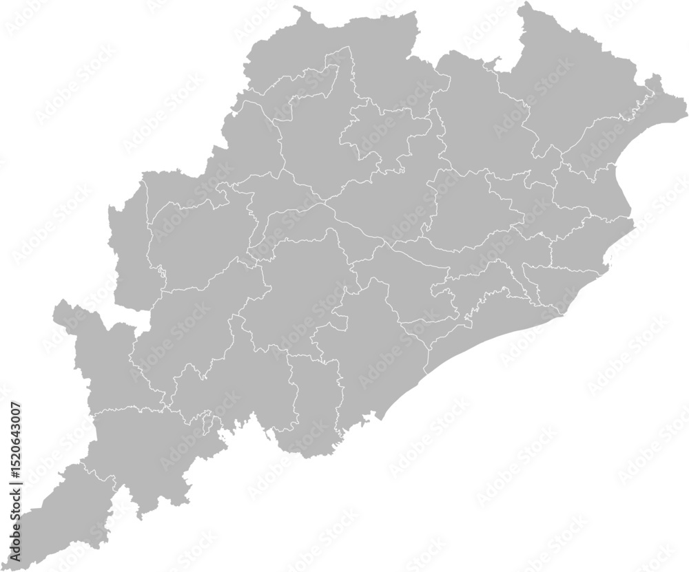 Odisha, India – administrative vector map with district boundaries (Web Mercator projection, PPT-compatible & fully editable) Odisha, India – administrative vector map with district boundaries (Web Mercator projection, PPT-compatible & fully editable)