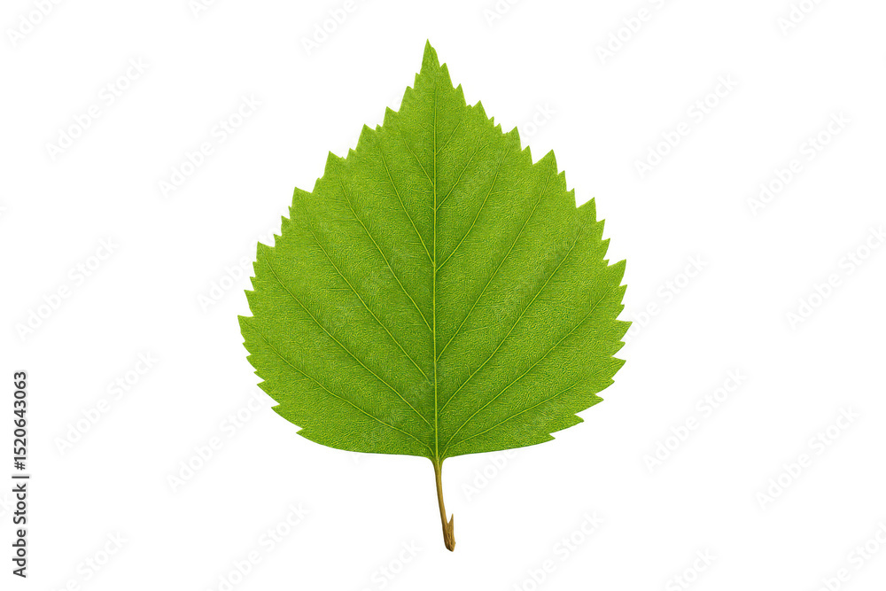 Fototapeta premium Vibrant green leaf isolated on a transparent background, showcasing its intricate vein structure and delicate texture