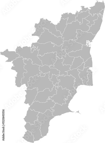 Tamil Nadu, India – administrative vector map with district boundaries (Web Mercator projection, PPT-compatible & fully editable)