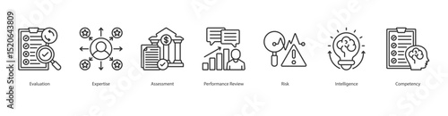 Expertise Review banner web icon set vector illustration concept with icon of evaluation, expertise, assessment, performance review, risk, intelligence, competency