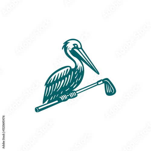pelican gripping golf stick logo design for golf sport club