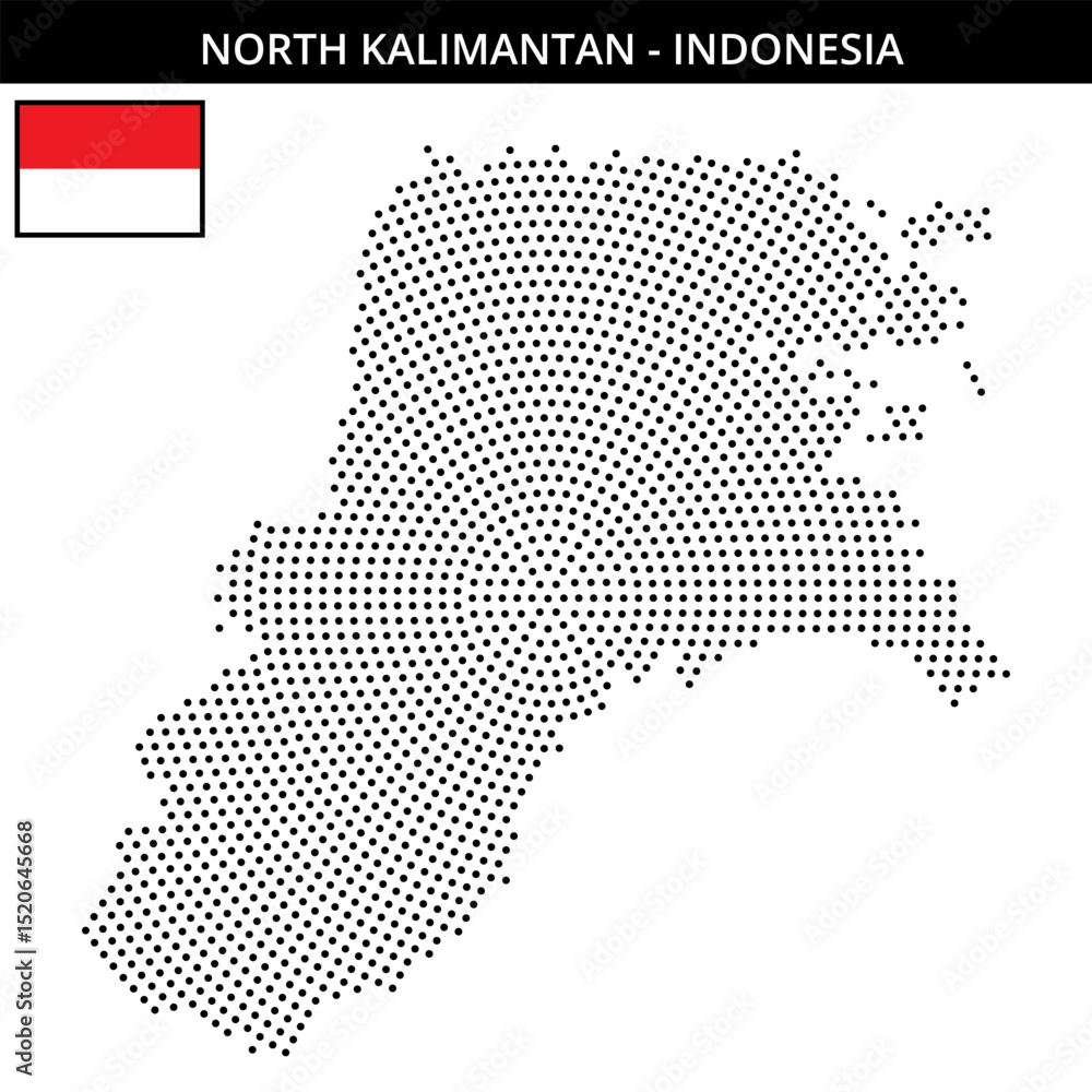 Fototapeta premium Medium circular dotted map of north-kalimantan in Indonesia