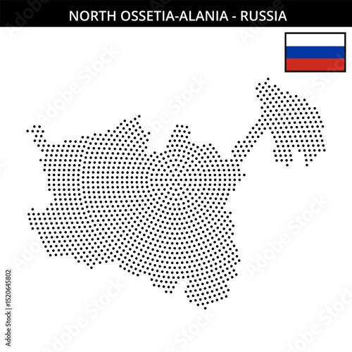 Medium circular dotted map of North-Ossetia-Alania in Russia