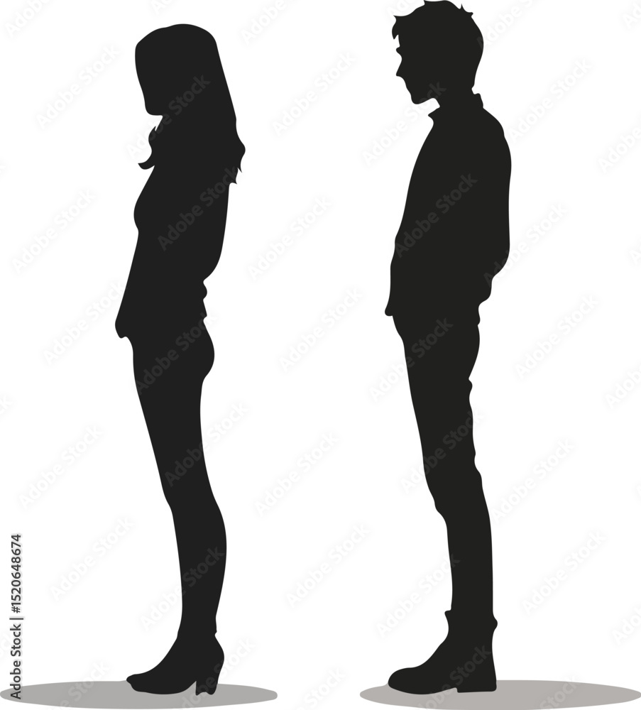 Silhouette of a couple standing apart, capturing a moment of emotional distance. Silhouette of a couple standing apart, capturing a moment of emotional distance.