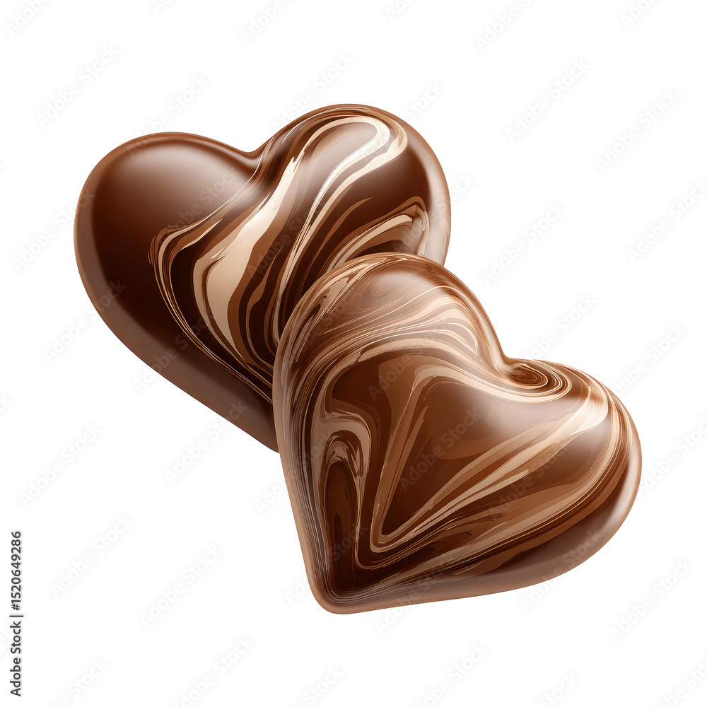 Two Swirled Chocolate Heart Candies for Valentine s Day on transparent background Two Swirled Chocolate Heart Candies for Valentine s Day on transparent background