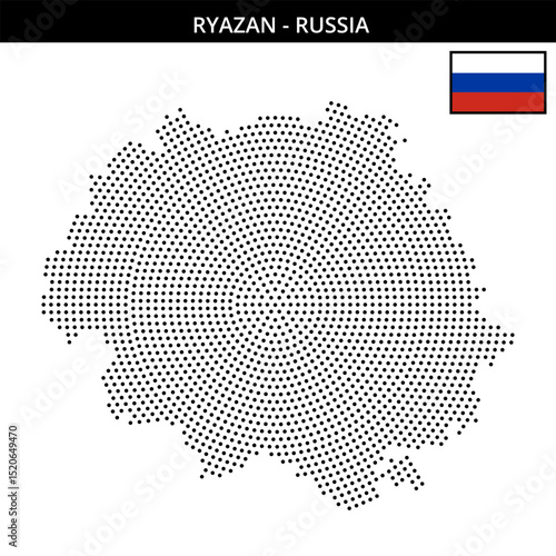 Medium circular dotted map of Ryazan in Russia