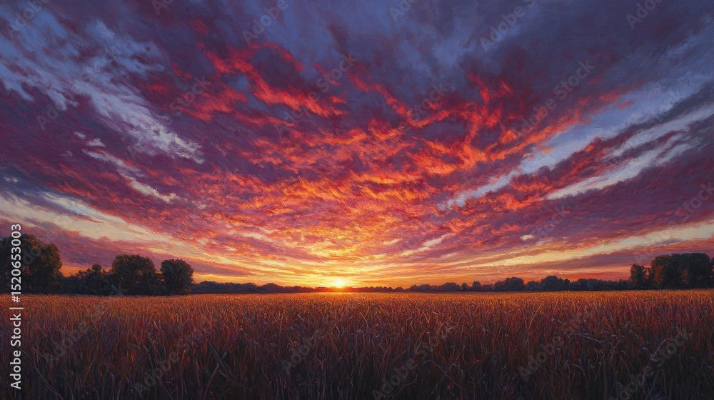 Obraz premium Vibrant Sunset Over a Field