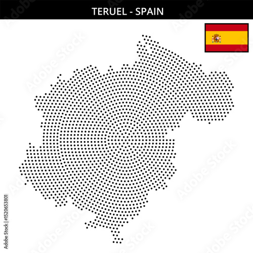 Medium circular dotted map of teruel in Spain