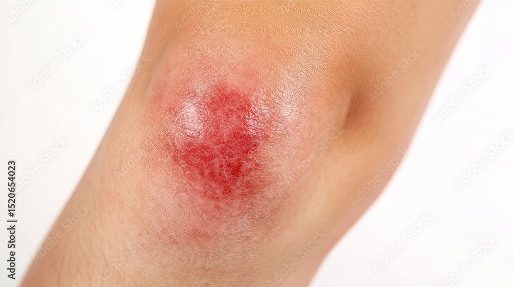Fototapeta premium Close up of a Red Inflamed Burn or Abrasion on a Person s Knee