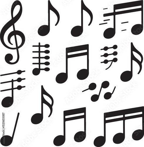 Elegant Black Solid Music Notes and Symbols Collection