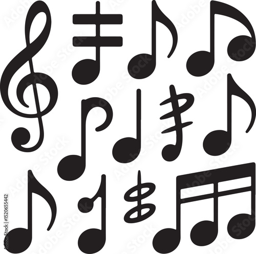 Elegant Black Solid Music Notes and Symbols Collection