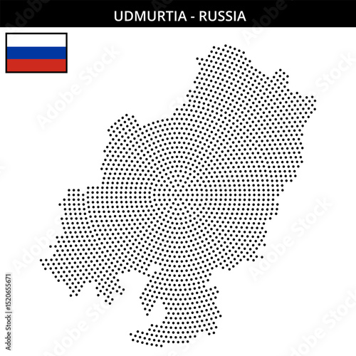 Medium circular dotted map of Udmurtia in Russia
