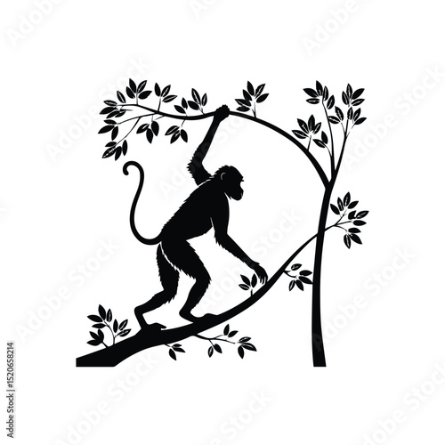 Bunch of tree hanging monkey silhouette on white background. Monkey icon sign vector illustration design