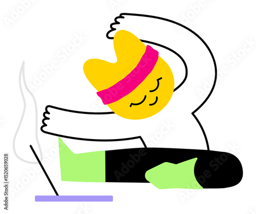 Character doing yoga at home