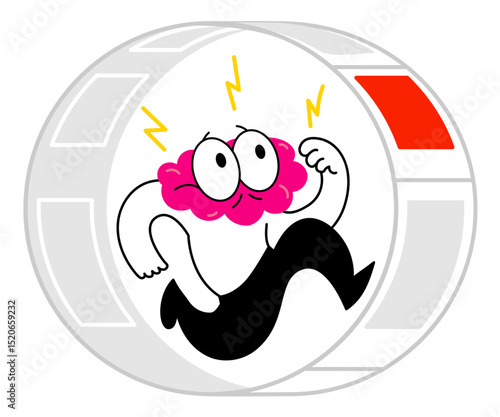 Character in hamster wheel representing doomscrolling