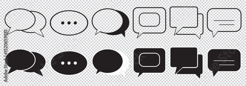 speech balloon, chat bubble line art icon for apps and websites. Set of speech bubble, comic sticker, chat box and empty social media message balloon silhouette or communication network EPS 10