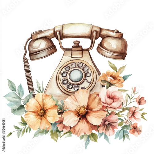 Vintage Watercolor Telephone – Retro Nostalgic Wall Art