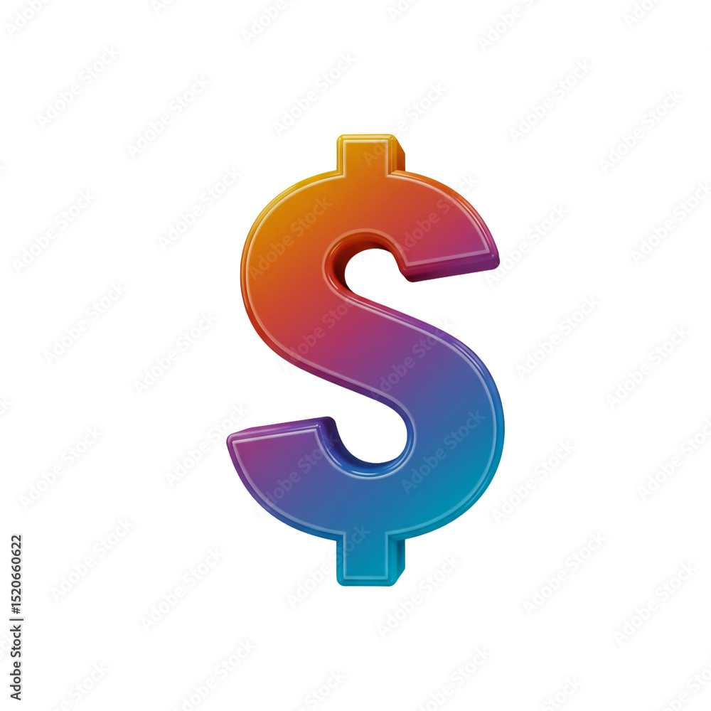 Colorful 3D rendered dollar sign icon isolated on a white background for financial design projects Colorful 3D rendered dollar sign icon isolated on a white background for financial design projects