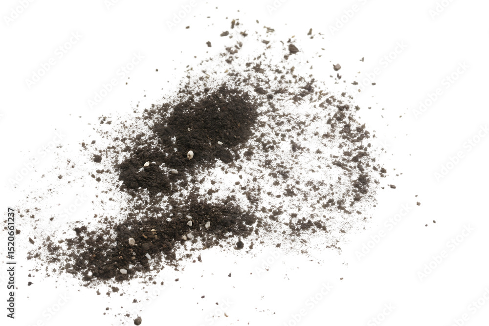 Fototapeta premium Isolated Pile of Dirt and Small Rocks on a Black Background for Compositing and Texture