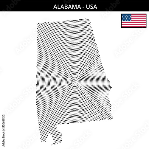 Small circular dotted map of alabama in the USA