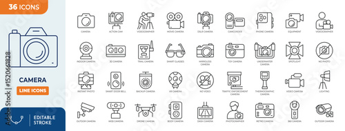 Camera line editable icon set. Editable stroke. Vector illustration	
