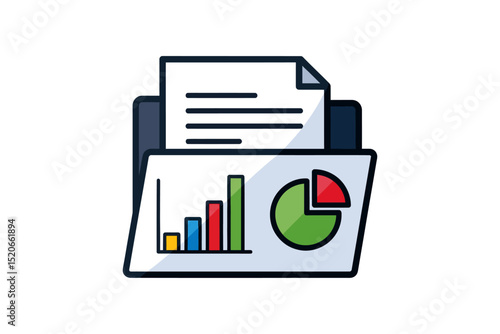 Analyzing Data Chart and Documents in Folder Icon