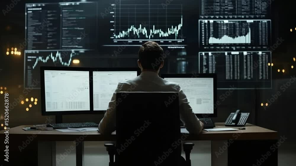 An Analyst Working With Financial Data And Charts On Multiple Computer Screens An Analyst Working With Financial Data And Charts On Multiple Computer Screens