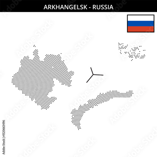 Small circular dotted map of arkhangelsk in Russia