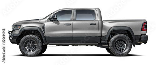 Foto Modern powerful American gray pickup truck, side view in png format