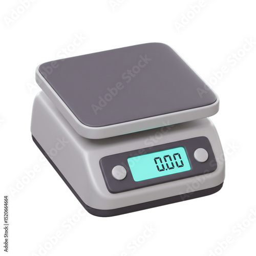 3D rendering of a modern digital scale, isolated on white background, weighing device