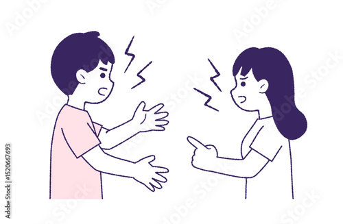 口論・喧嘩する若い男女のペア