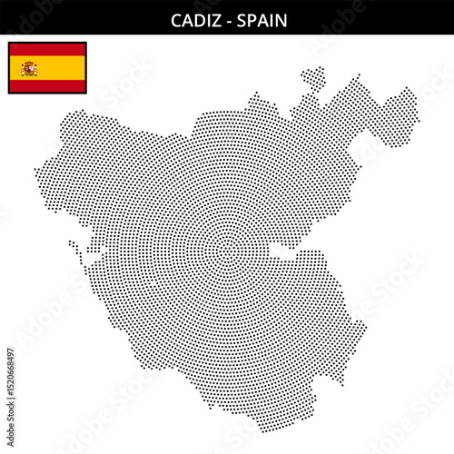 Small circular dotted map of cadiz in Spain