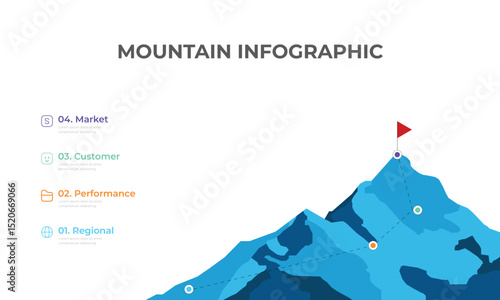 Route to Success Mountain Infographic Design is a successful startup business. Presentation slide template, Vector illustration