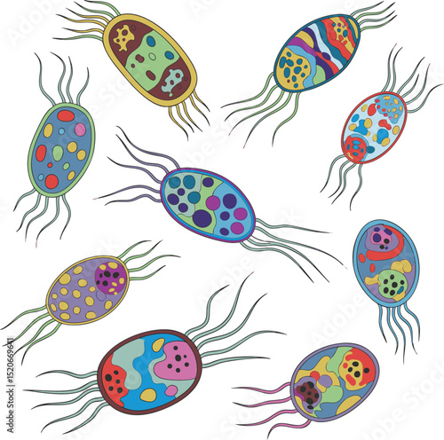 Collection of Colorful Cartoon Microbes and Germs