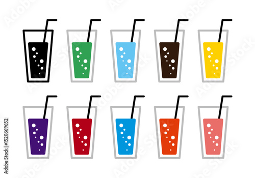 ジュース　炭酸　炭酸飲料　セット　アイコン　シンプル