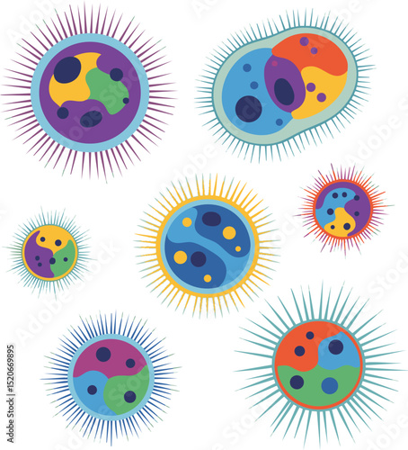 Collection of Colorful Cartoon Microbes and Germs