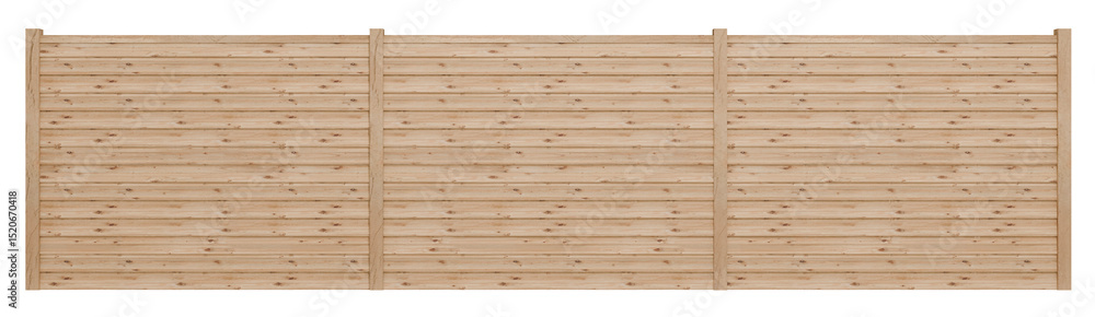 Naklejka premium Modern Timber Boundary: This image features a contemporary wooden fence design with numerous parallel horizontal planks, creating a clean and continuous barrier.