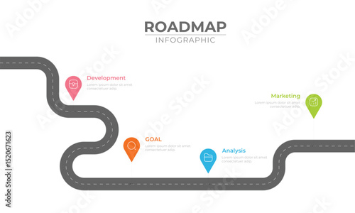 Business roadmap timeline infographic concept. with icons and 6 options, Corporate milestones graphic elements. workflow layout, diagram, report, web design. Creative, vector