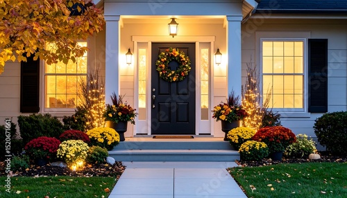 Autumn front porch at night