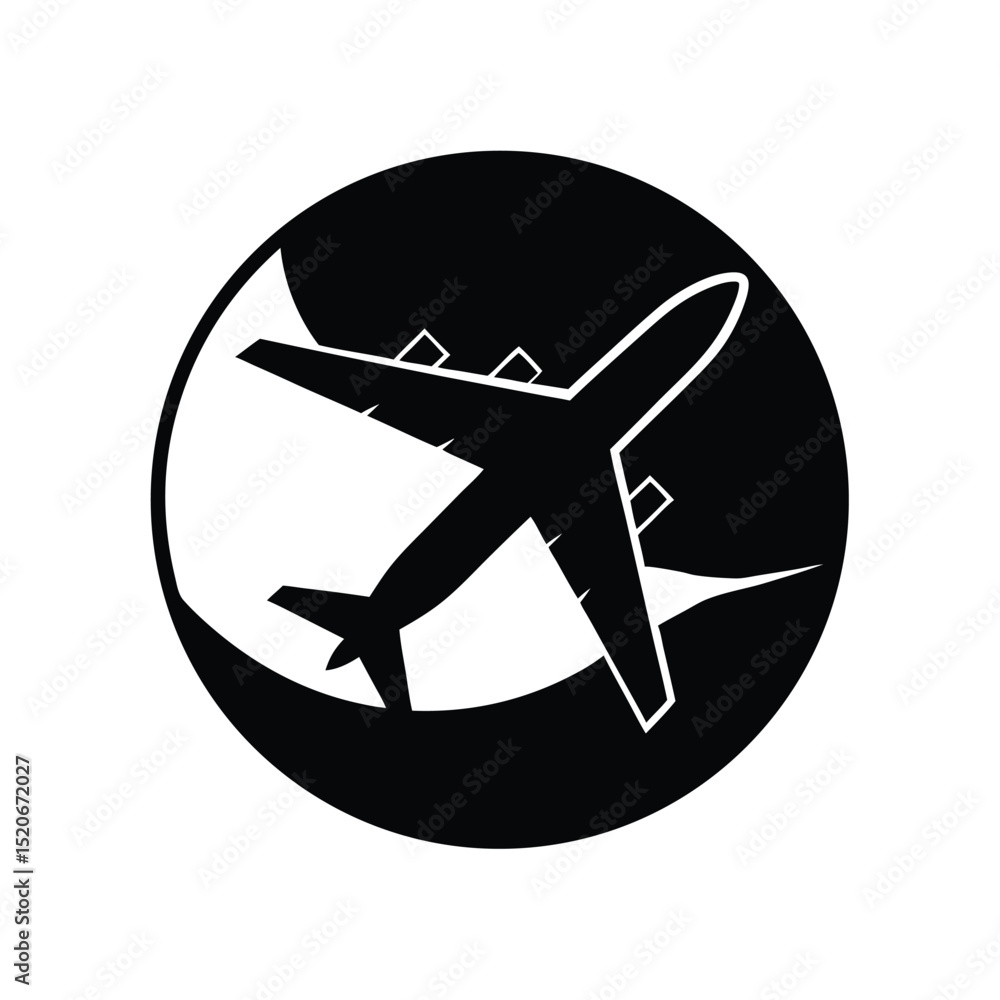 Airplane flying through sunset sky vector silhouette Airplane flying through sunset sky vector silhouette