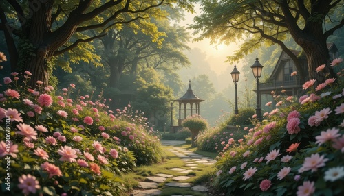 fairytale garden with beautiful flower