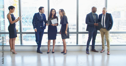 Foto Business people, waiting room or team in preparation for corporate interview or career migration