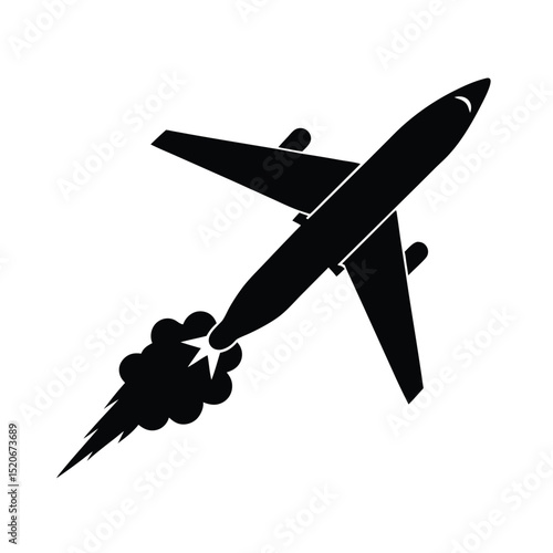 Airplane taking off with smoke trail vector silhouette  