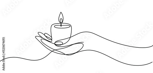 Single Line Drawing of Hand Holding a Lit Candle