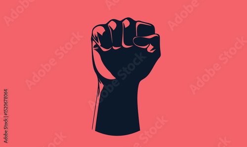 Raised clenched fist black silhouette icon symbol of power resistance unity protest on red background vector illustration