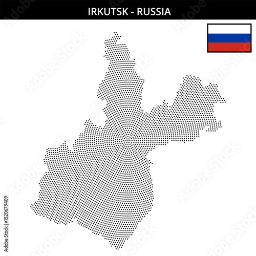 Small circular dotted map of Irkutsk in Russia