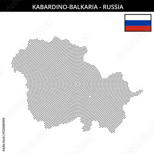 Small circular dotted map of Kabardino-Balkaria in Russia
