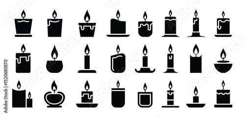 Collection of Various Candle Icons Black Silhouette