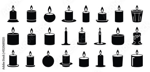 Collection of Various Candle Icons Black and White