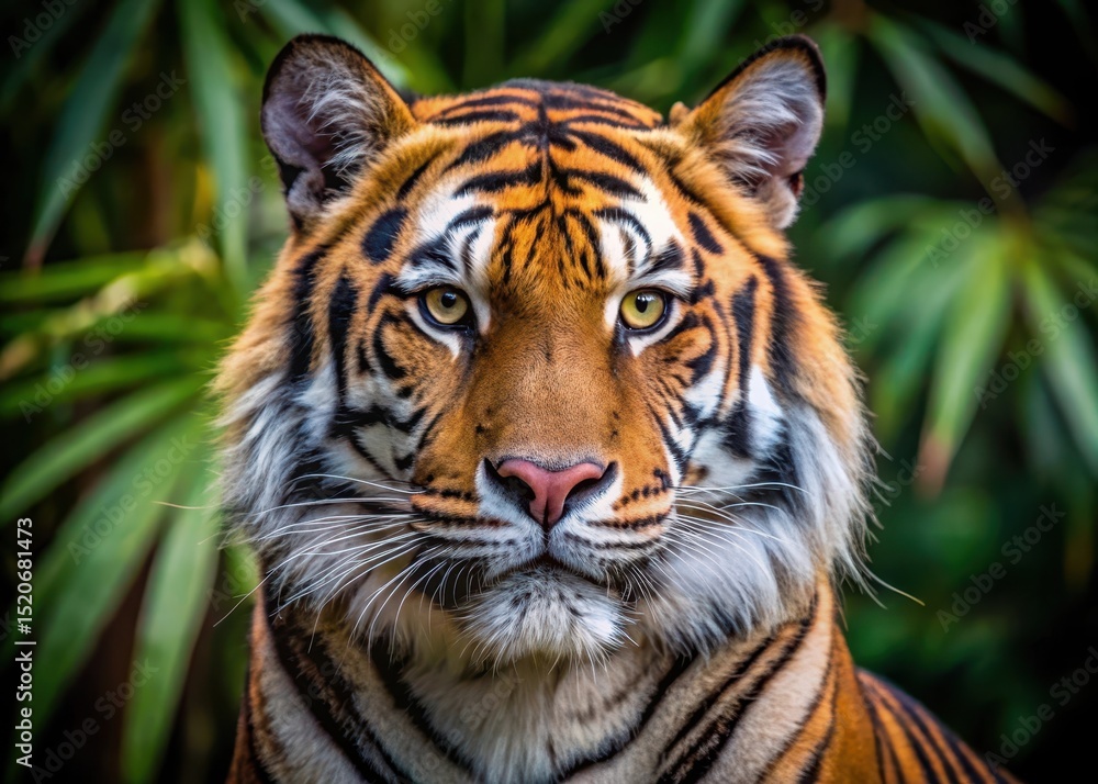 Obraz premium A large tiger gazing intently into the camera with a piercing stare